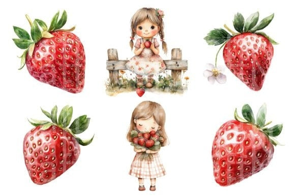 Rustic Strawberry Clipart Bundle - CraftNest - Digital Crafting and Art