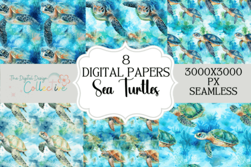 Sea Turtles Seamless Digital Paper - CraftNest - Digital Crafting and Art