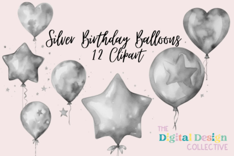 Silver Birthday Balloons Clipart Bundle - CraftNest - Digital Crafting and Art