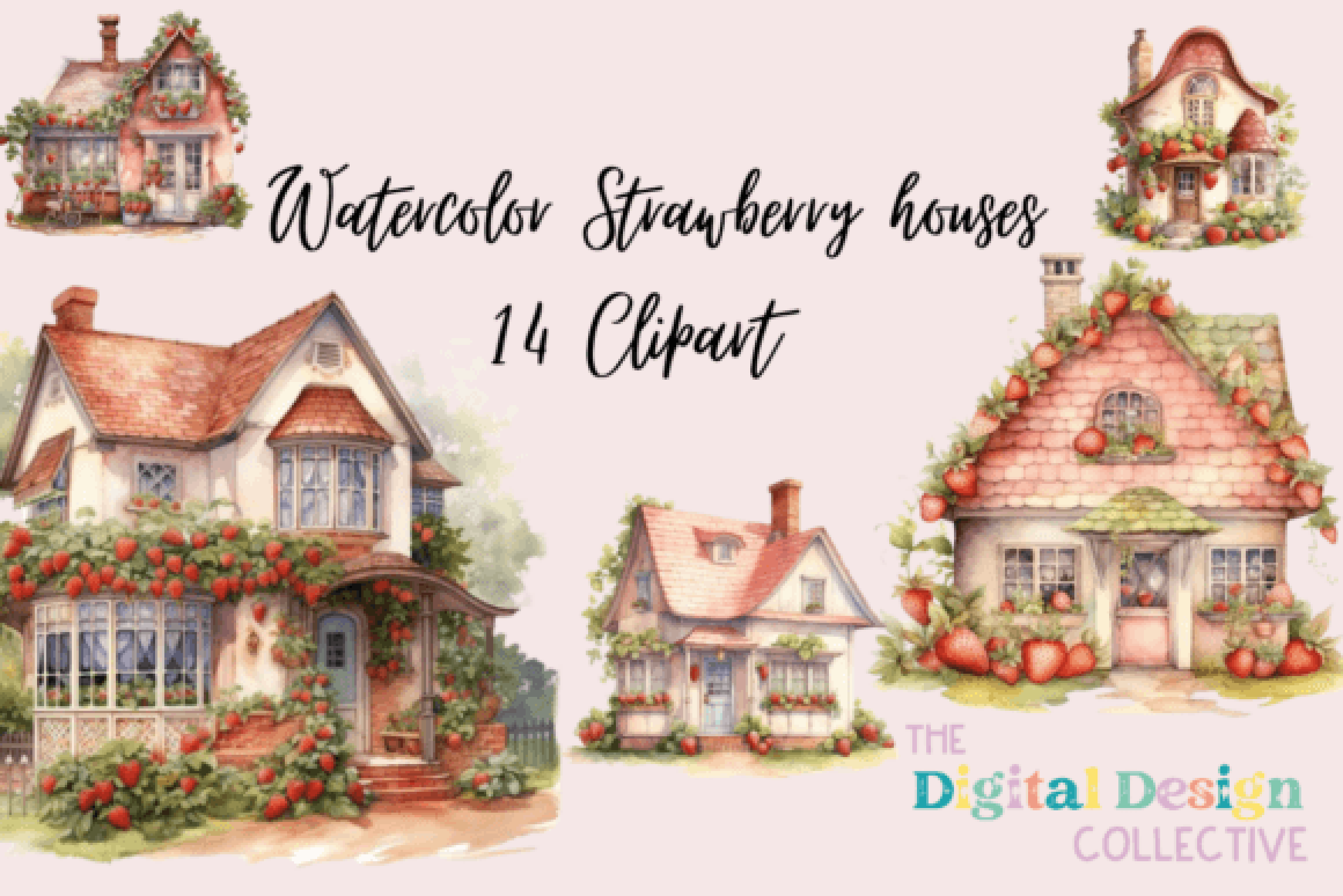 Charming Strawberry Houses Clipart Bundle