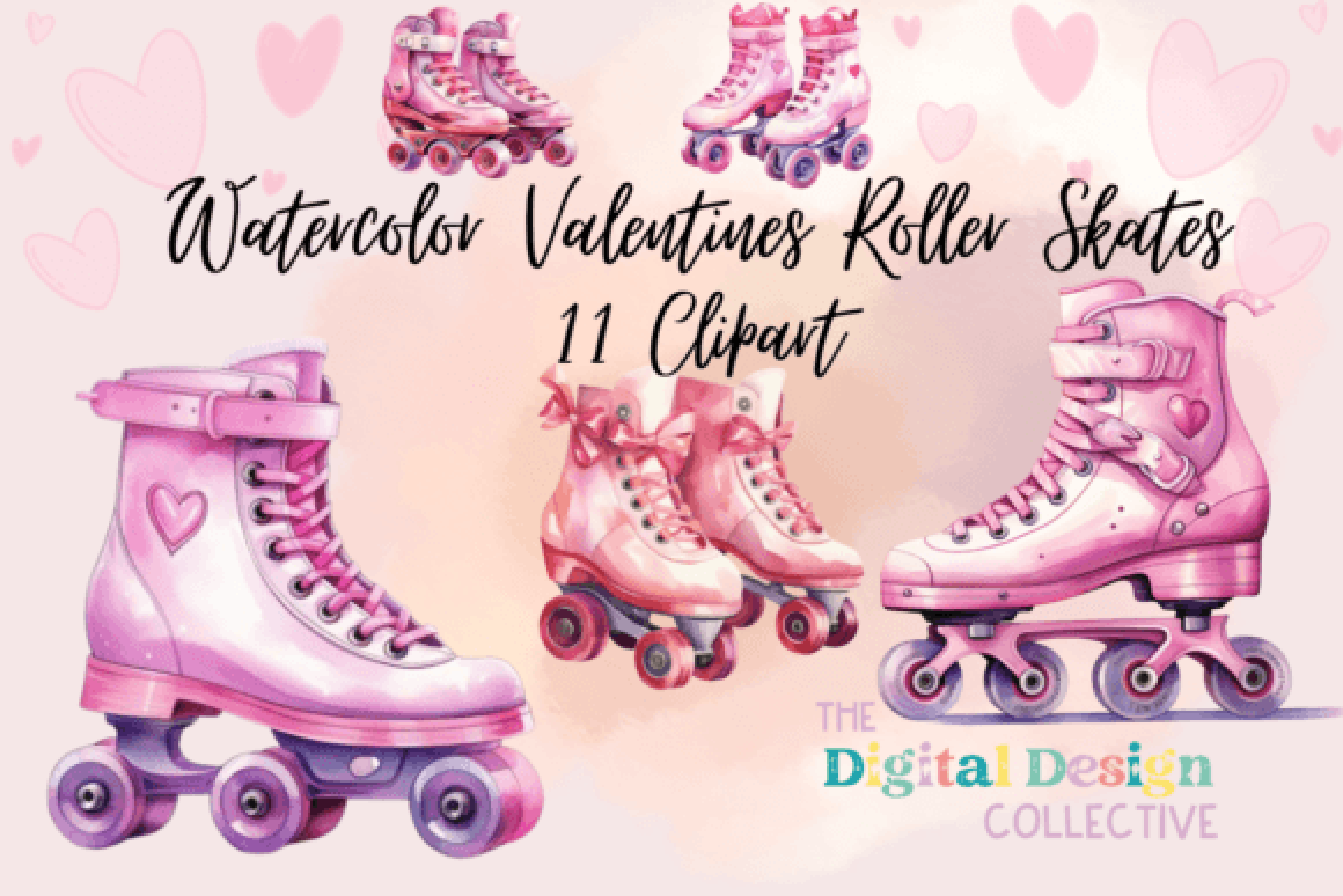 Valentine's Roller Skates Clipart Bundle