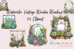 Vintage Floral Wooden Windows Clipart Bundle - CraftNest - Digital Crafting and Art