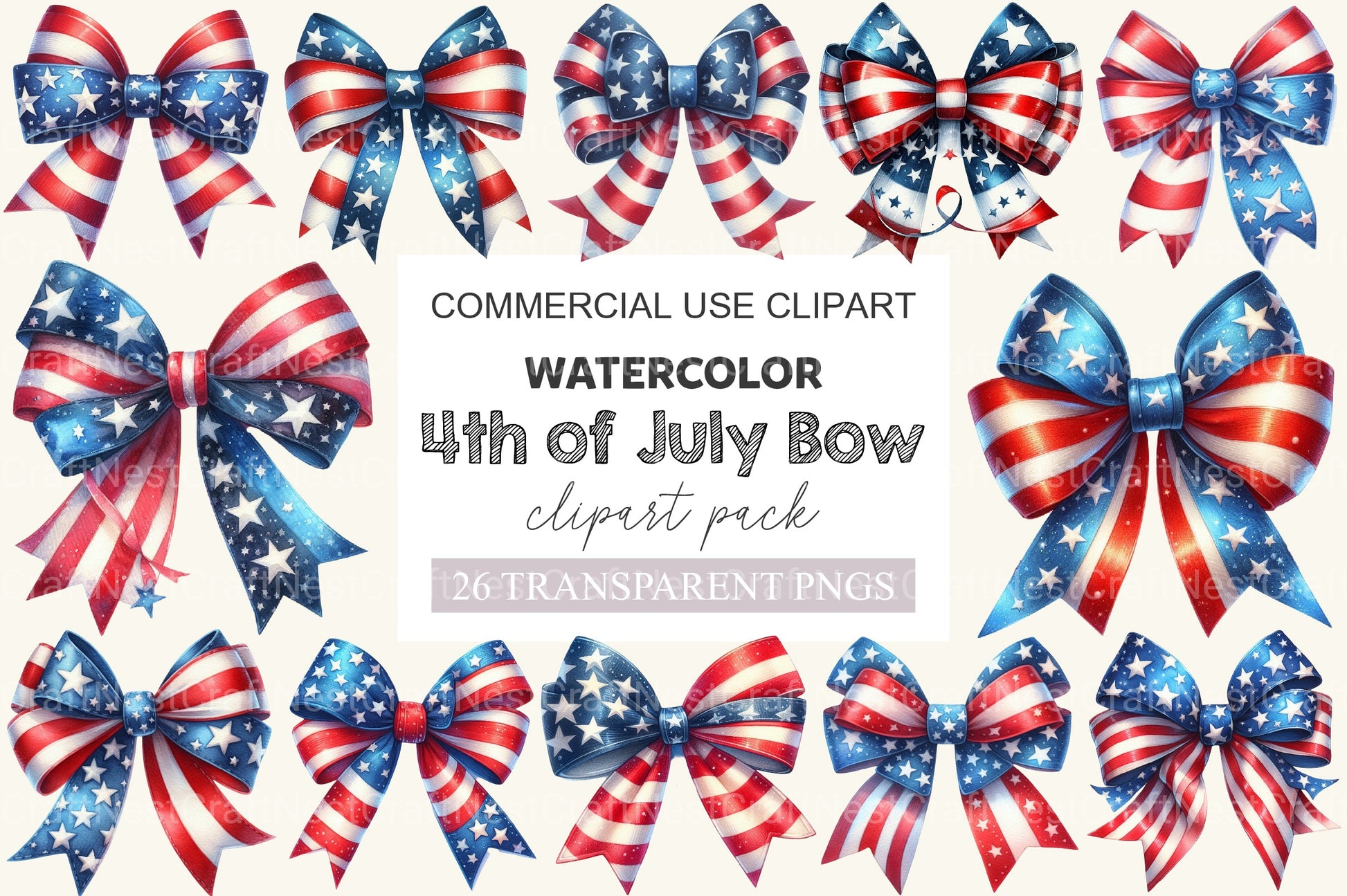 4th Of July Bow Clipart Bundle 3 - CraftNest - Digital Crafting and Art