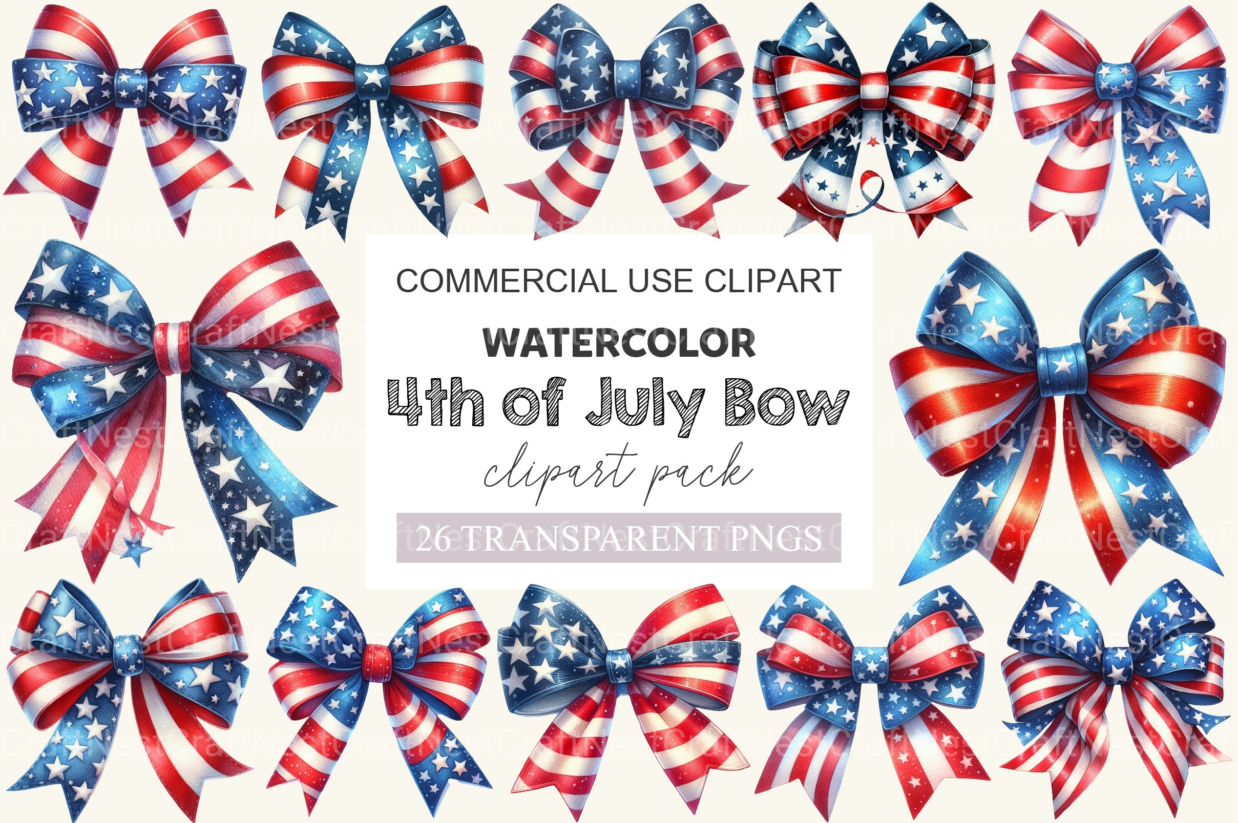 4th Of July Bow Clipart Bundle 3 - CraftNest - Digital Crafting and Art