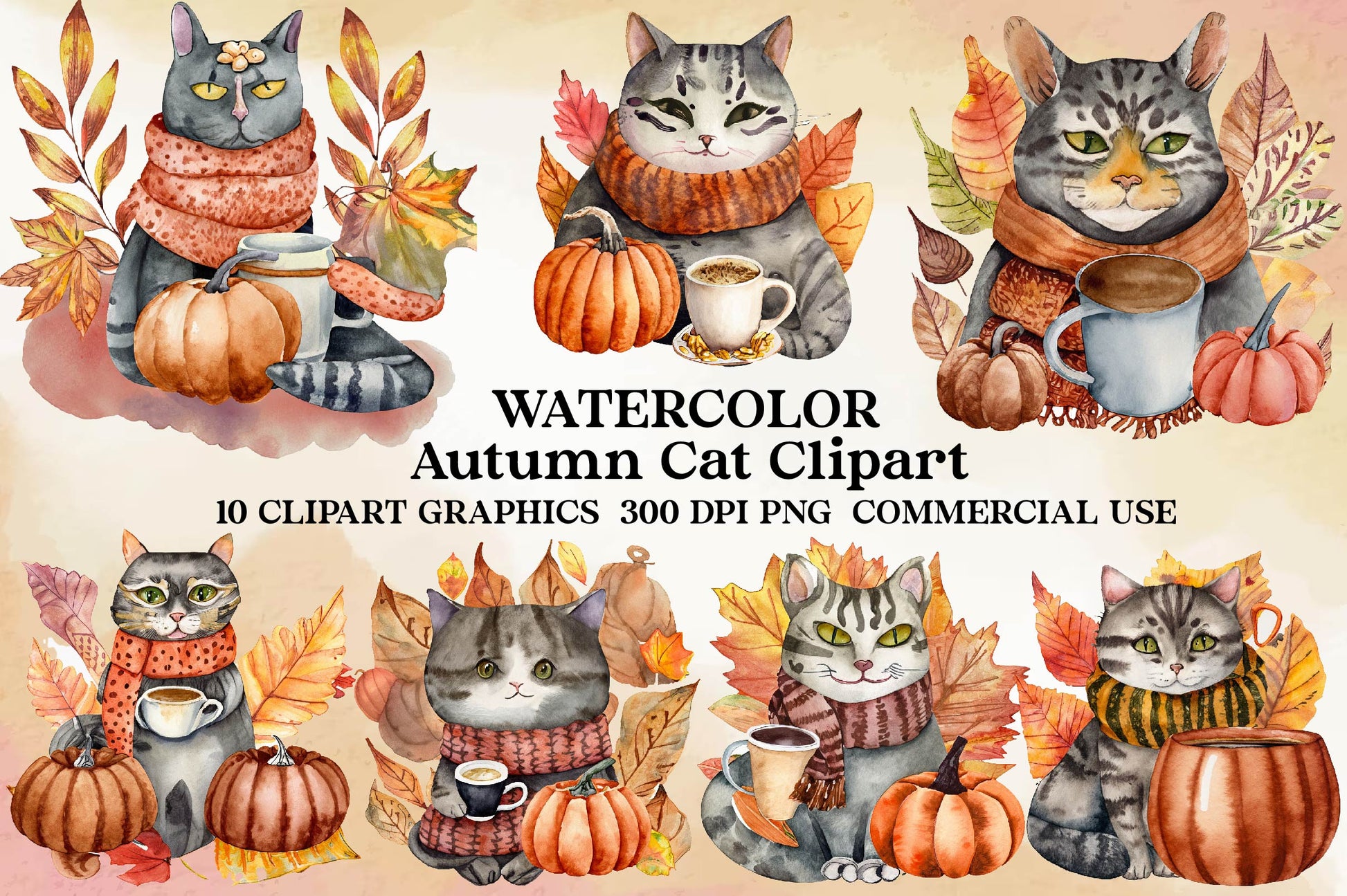 Autumn Cat Clipart Bundle - CraftNest - Digital Crafting and Art