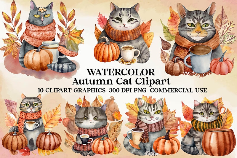 Autumn Cat Clipart Bundle - CraftNest - Digital Crafting and Art