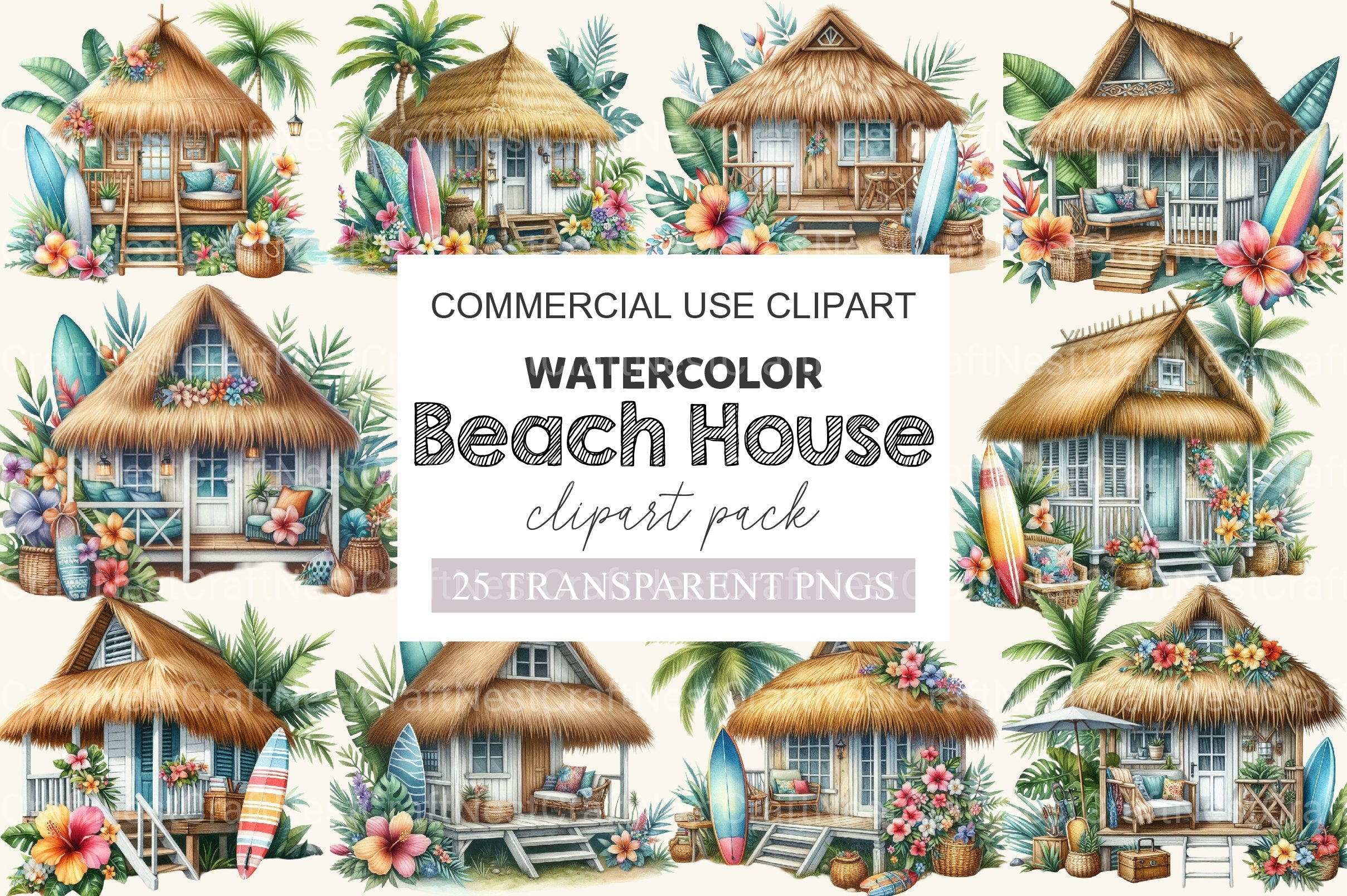 Beach House Clipart Bundle - CraftNest - Digital Crafting and Art