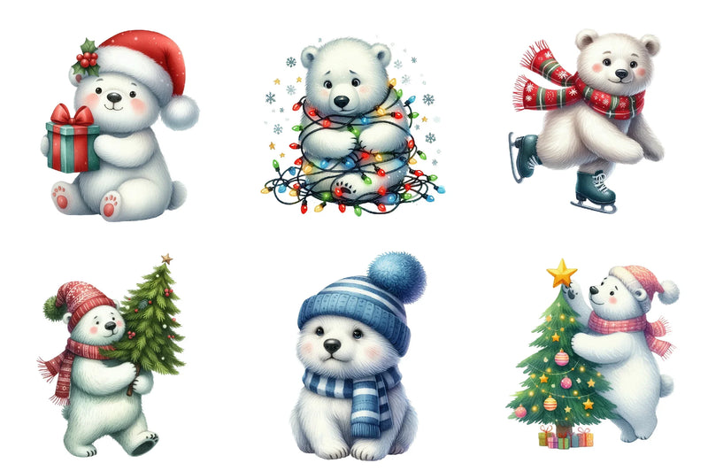 Christmas Polar Bear Clipart Bundle - CraftNest - Digital Crafting and Art