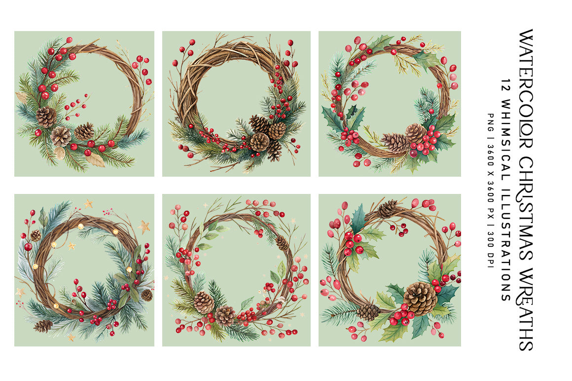 Watercolor Christmas Wreaths