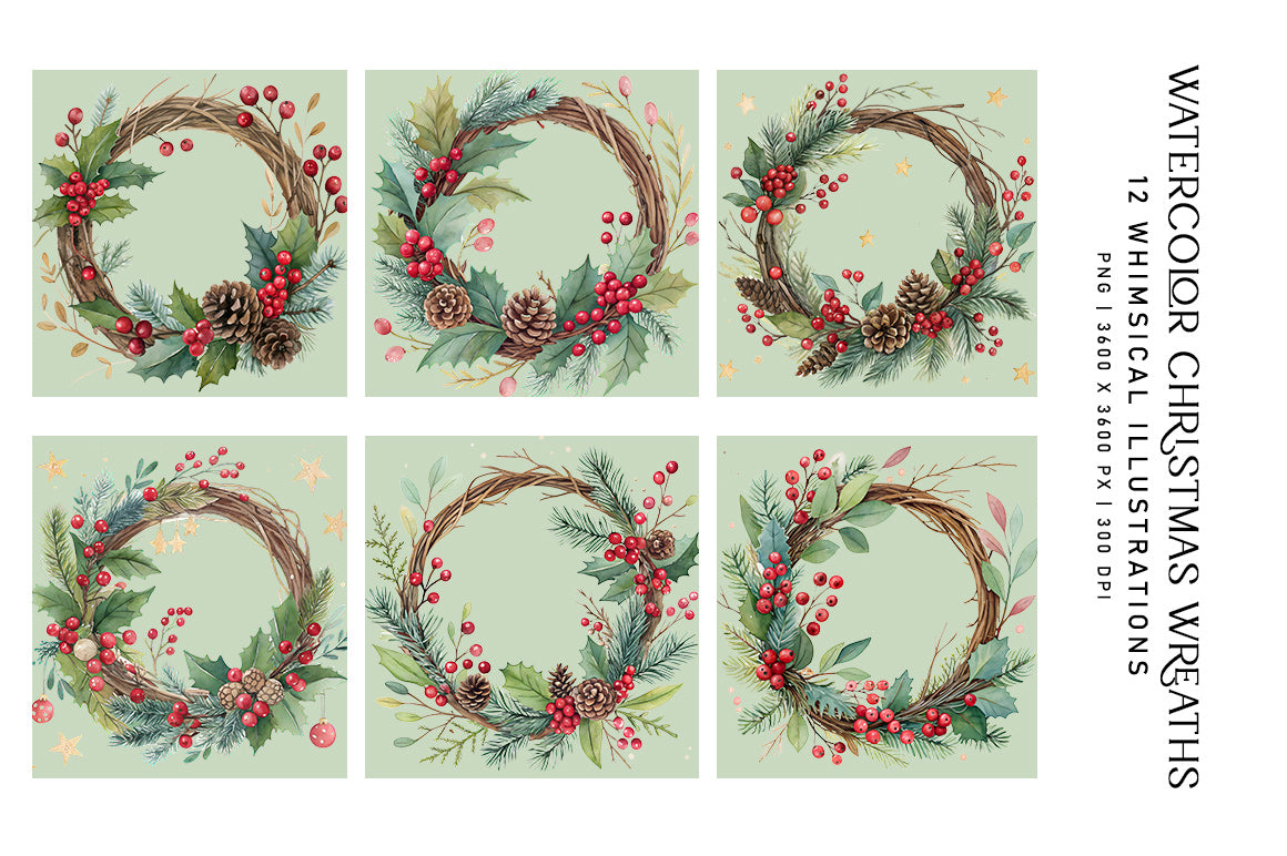 Watercolor Christmas Wreaths