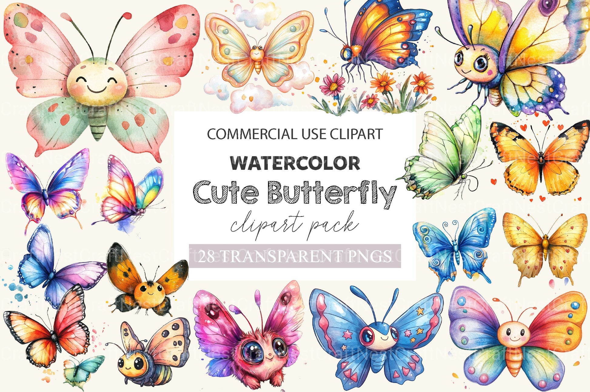 Cute Butterfly Clipart Bundle 3 - CraftNest - Digital Crafting and Art