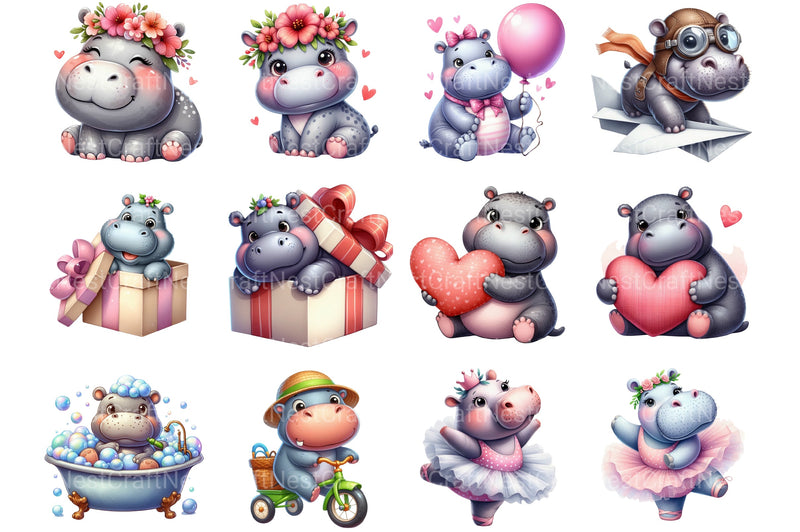 Cute Hippo Clipart Bundle - CraftNest - Digital Crafting and Art