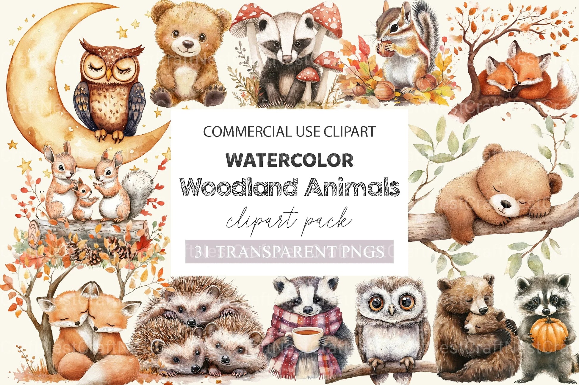 Cute Woodland Animals Clipart Bundle - CraftNest - Digital Crafting and Art