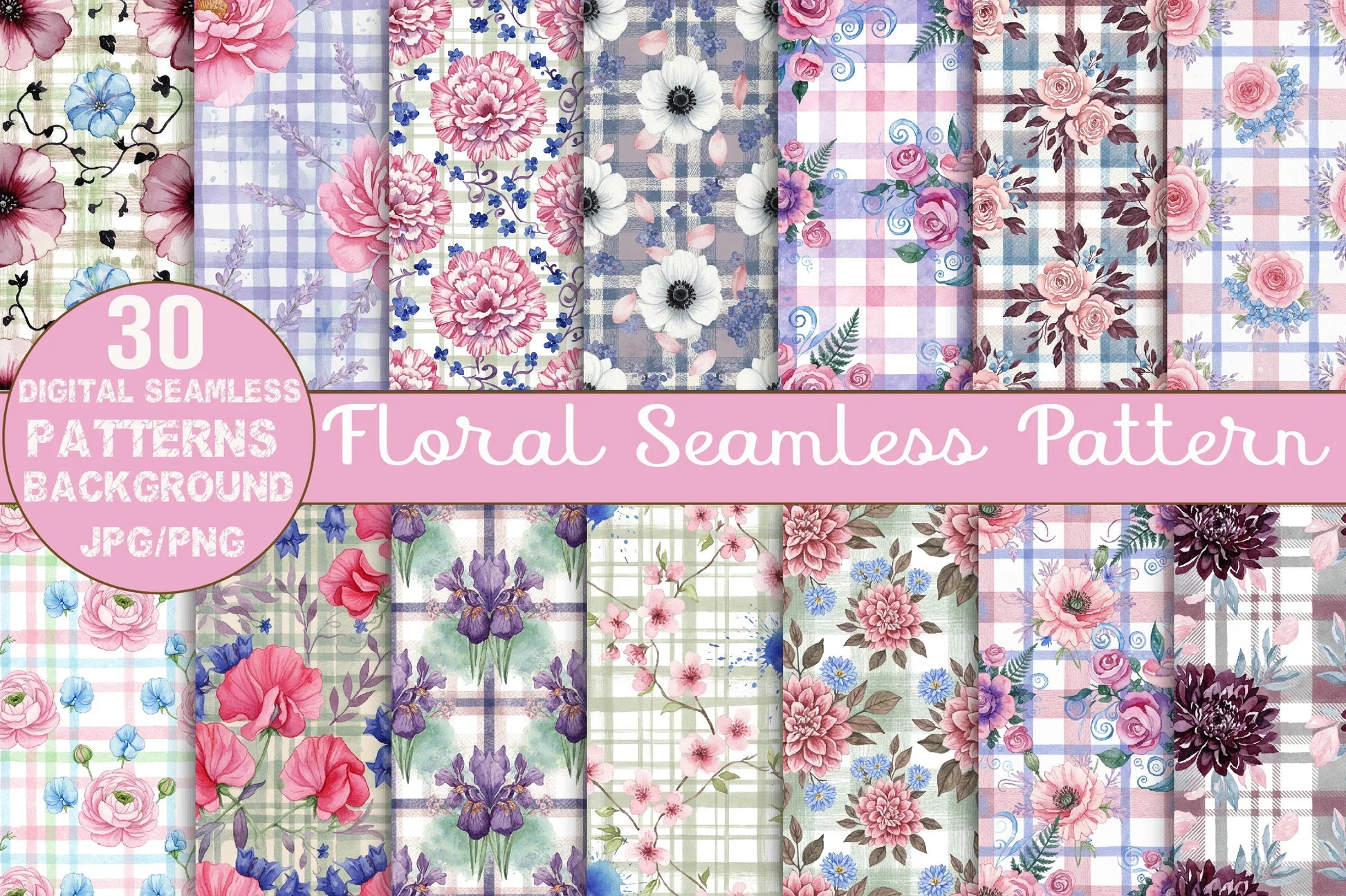 Floral Seamless Pattern Set Digital Paper - CraftNest - Digital Crafting and Art
