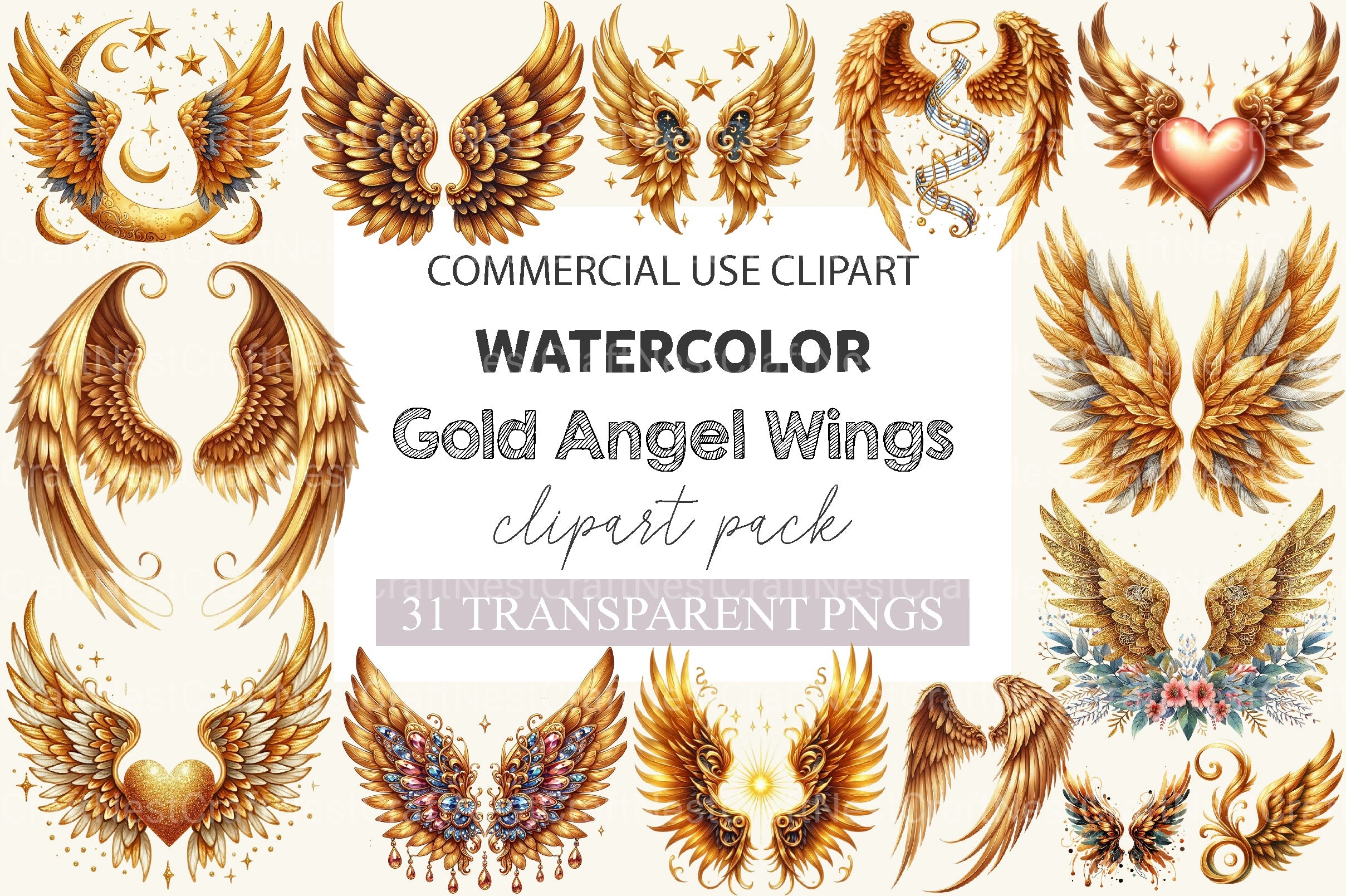 Gold Angel Wings Clipart Bundle - CraftNest - Digital Crafting and Art