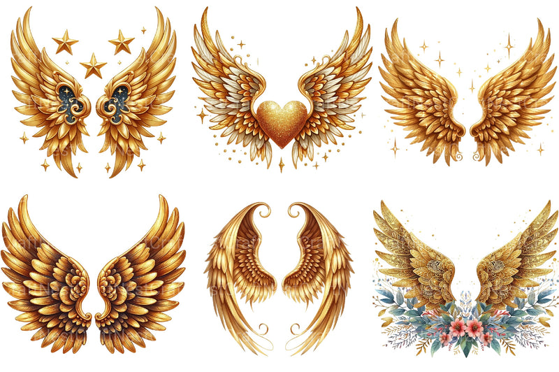Gold Angel Wings Clipart Bundle - CraftNest - Digital Crafting and Art