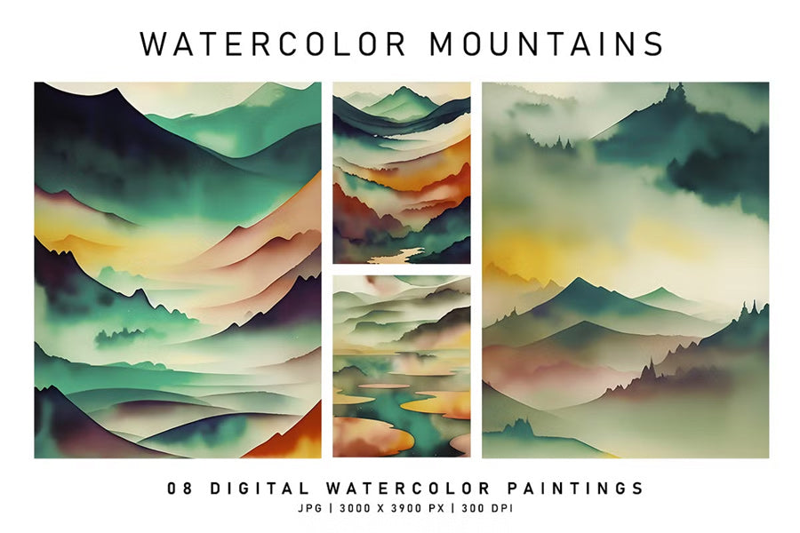 Watercolor Mountains - Wall Art