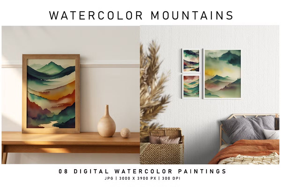 Watercolor Mountains - Wall Art