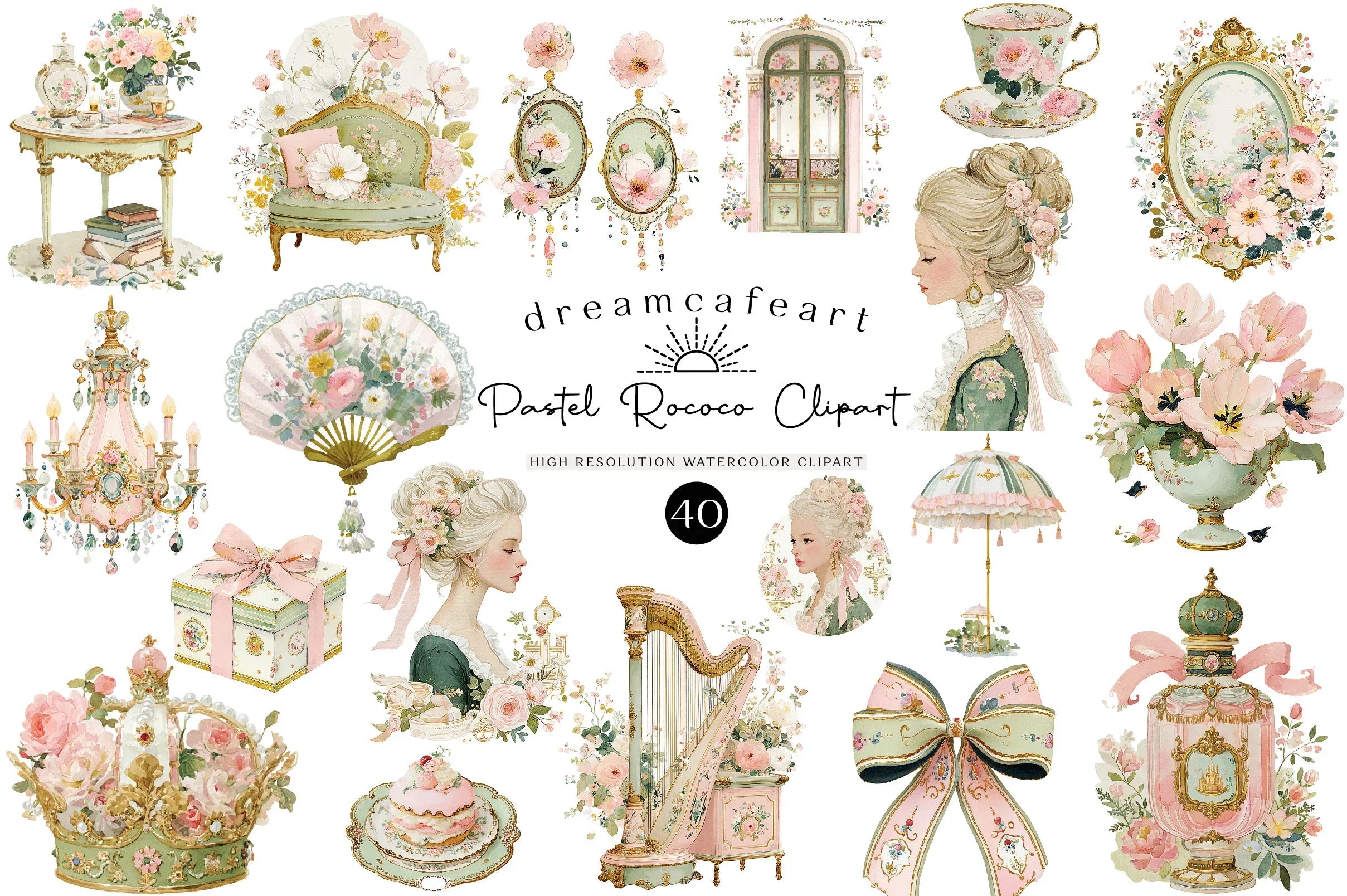 Pastel Rococo Clipart Bundle Set - CraftNest - Digital Crafting and Art