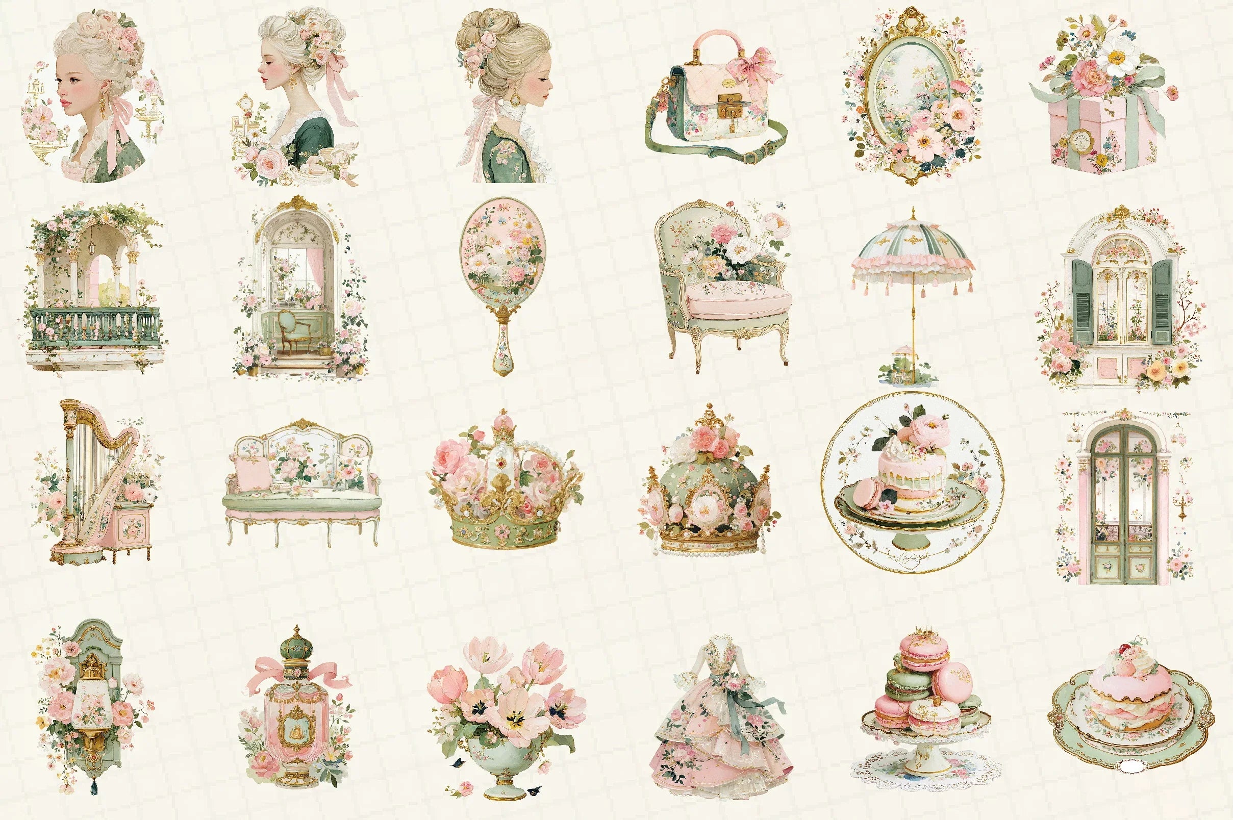 Pastel Rococo Clipart Bundle Set - CraftNest - Digital Crafting and Art