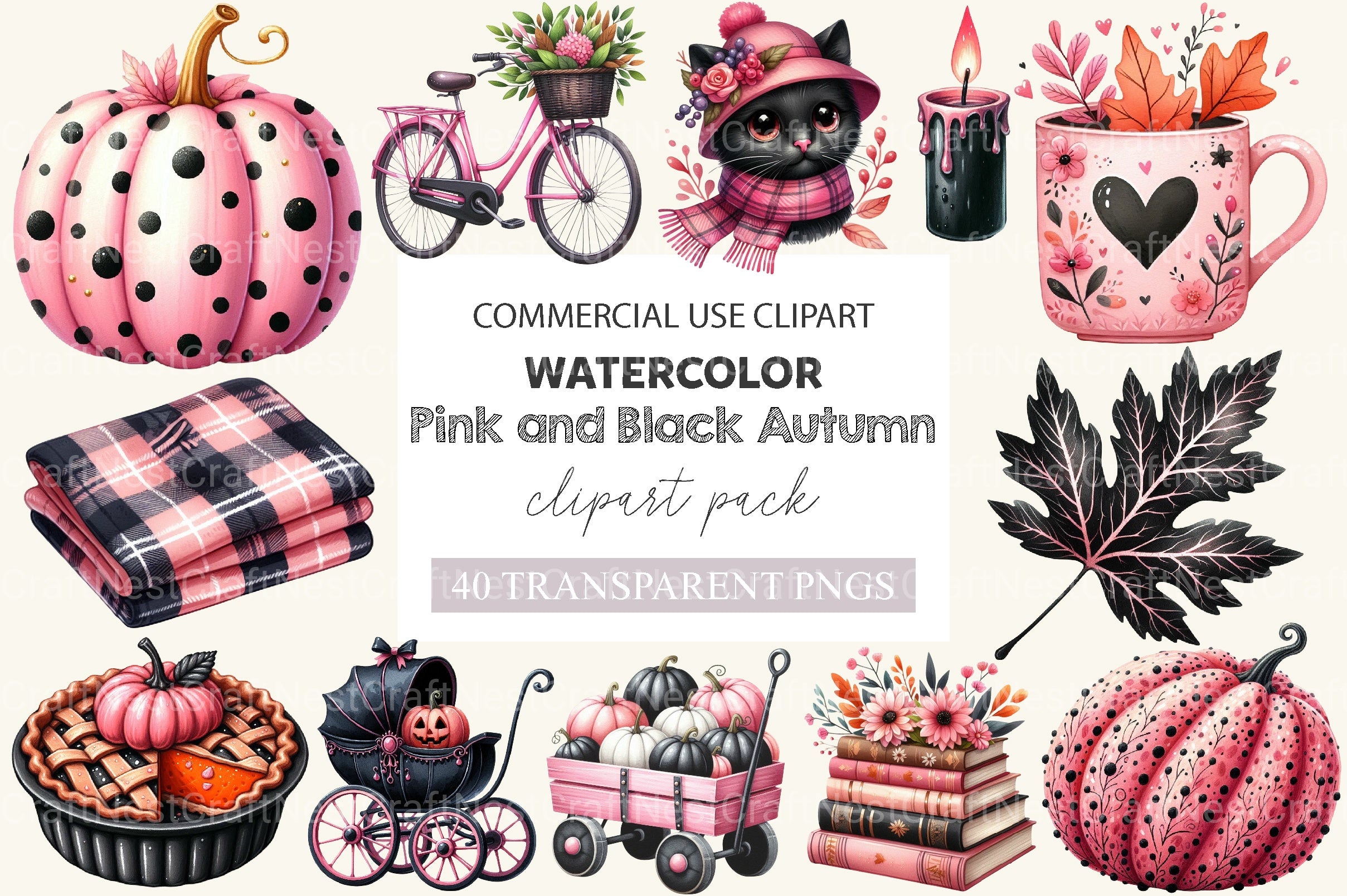 Pink And Black Autumn Clipart Bundle 2 - CraftNest - Digital Crafting and Art