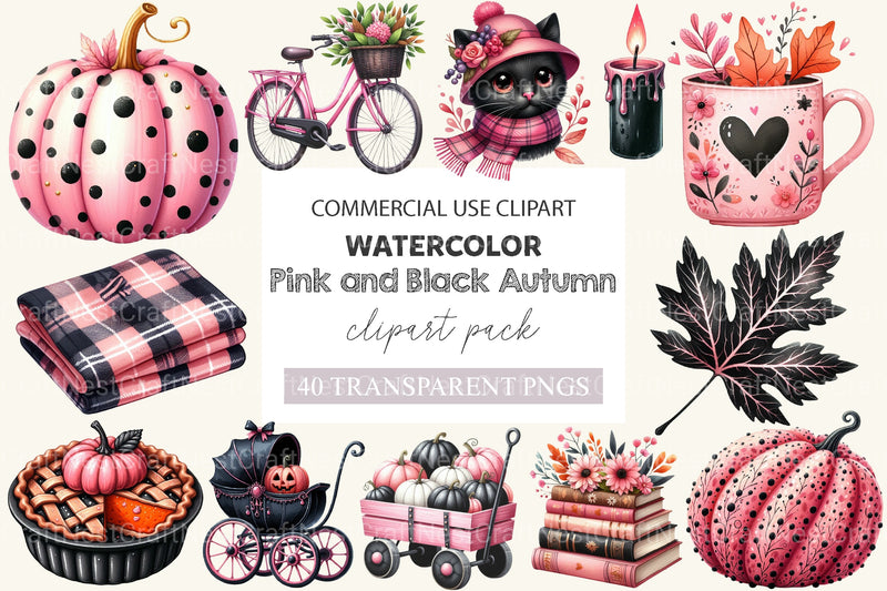 Pink And Black Autumn Clipart Bundle 2 - CraftNest - Digital Crafting and Art