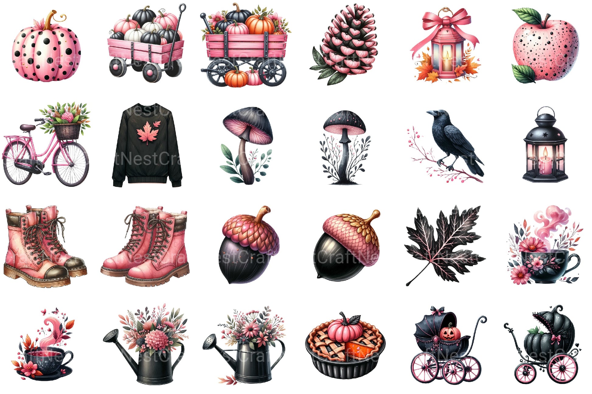 Pink And Black Autumn Clipart Bundle 2 - CraftNest - Digital Crafting and Art