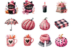 Pink And Black Autumn Clipart Bundle 2 - CraftNest - Digital Crafting and Art