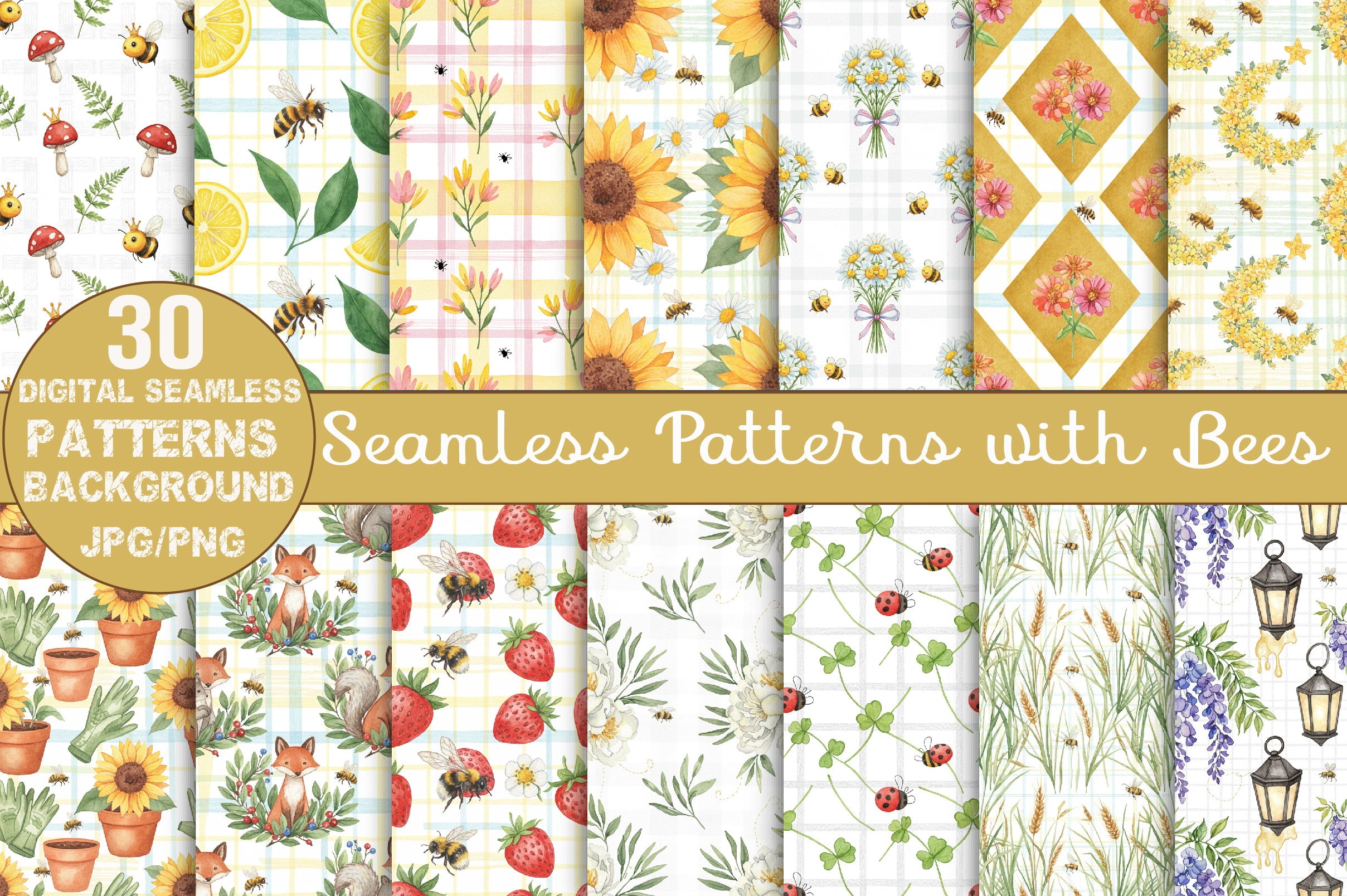 Seamless Bee Patterns Digital Paper