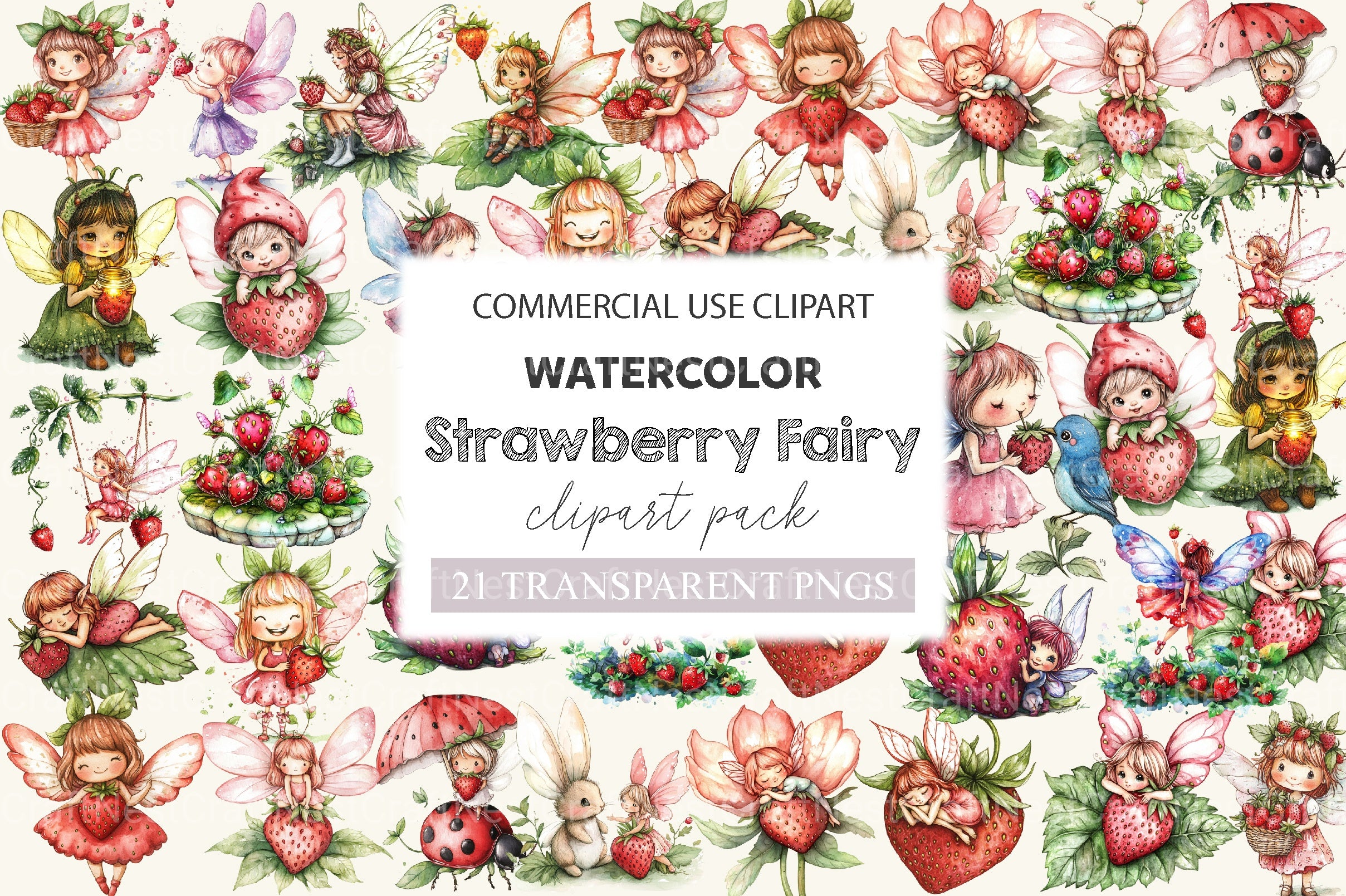 Strawberry Fairy Clipart Bundle - CraftNest - Digital Crafting and Art