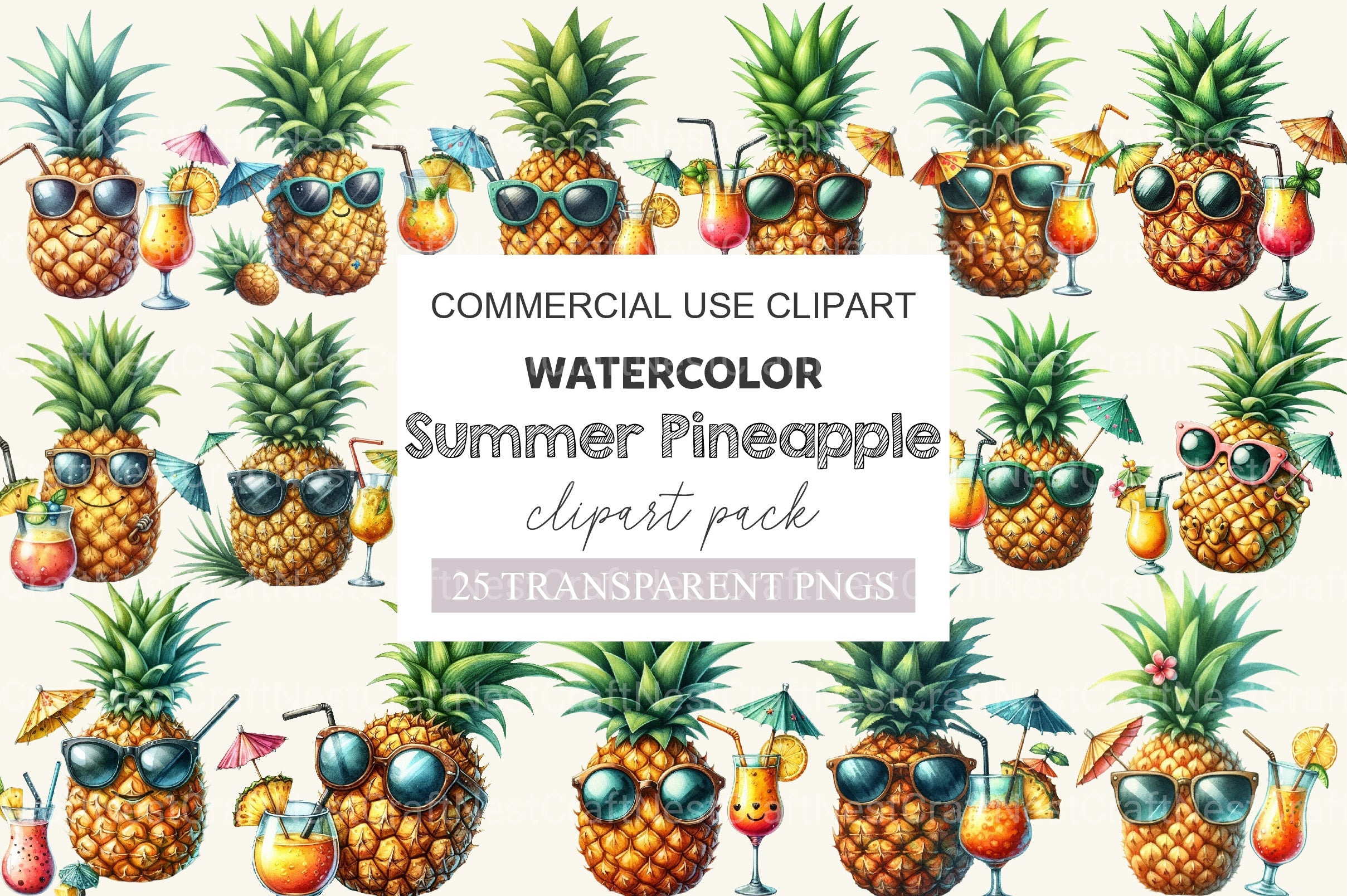 Summer Pineapple Clipart Bundle 2 - CraftNest - Digital Crafting and Art