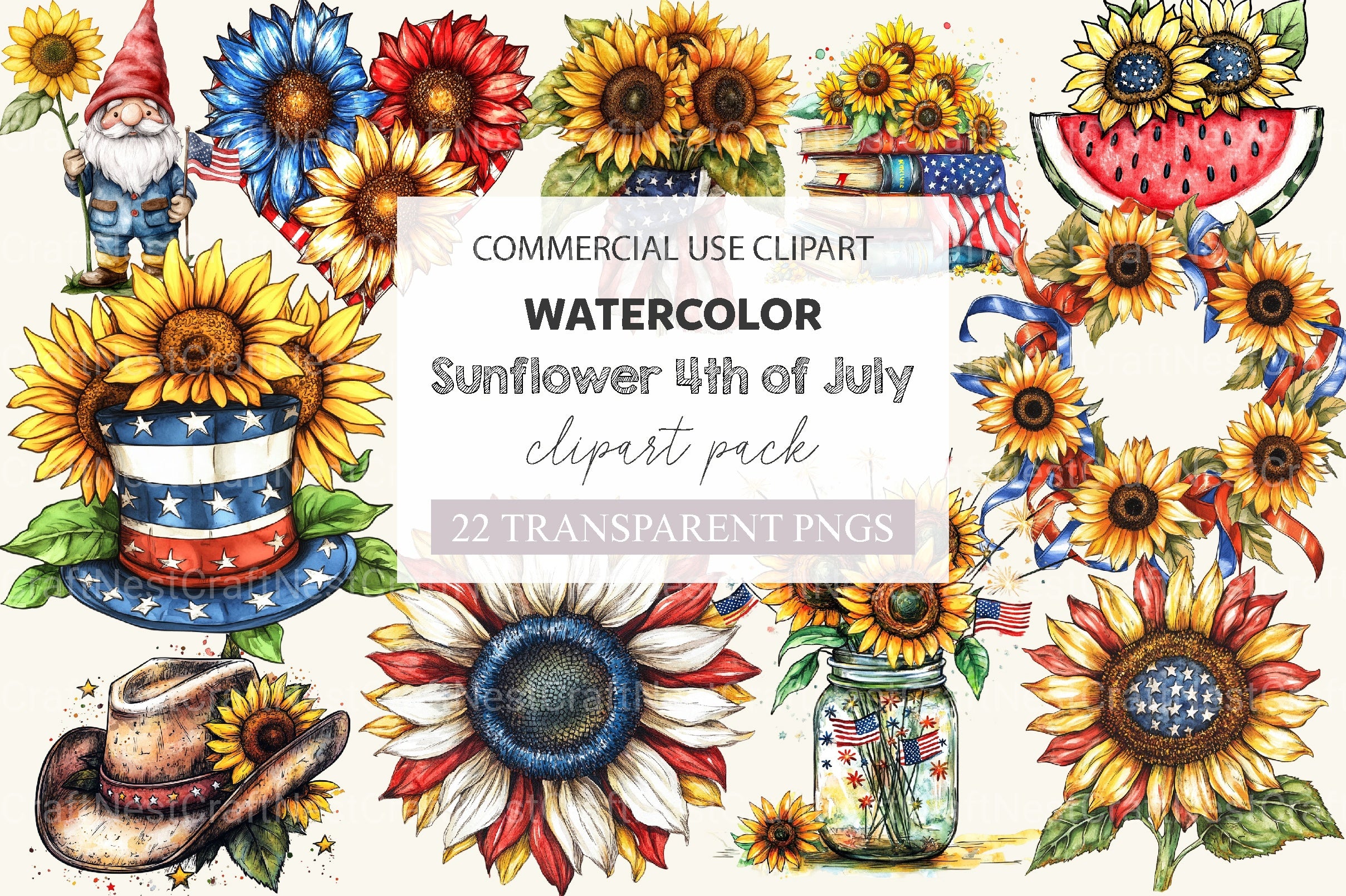 Sunflower 4th Of July Clipart Bundle - CraftNest - Digital Crafting and Art