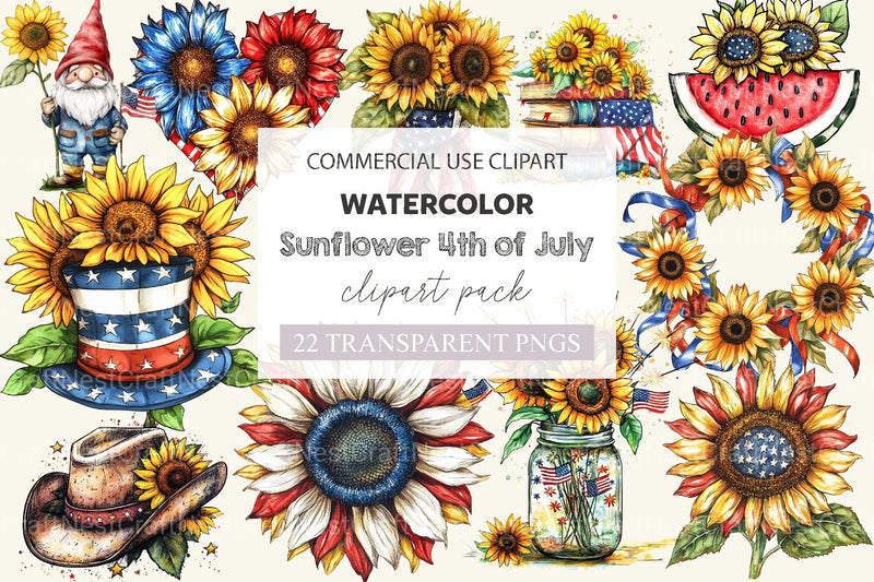 Sunflower 4th Of July Clipart Bundle - CraftNest - Digital Crafting and Art