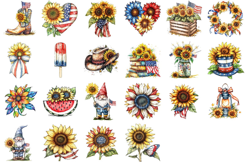 Sunflower 4th Of July Clipart Bundle - CraftNest - Digital Crafting and Art