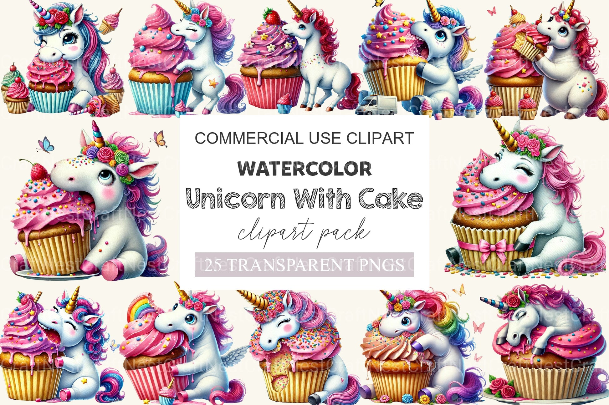 Unicorn With Cake Clipart Bundle - CraftNest - Digital Crafting and Art