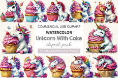 Unicorn With Cake Clipart Bundle - CraftNest - Digital Crafting and Art