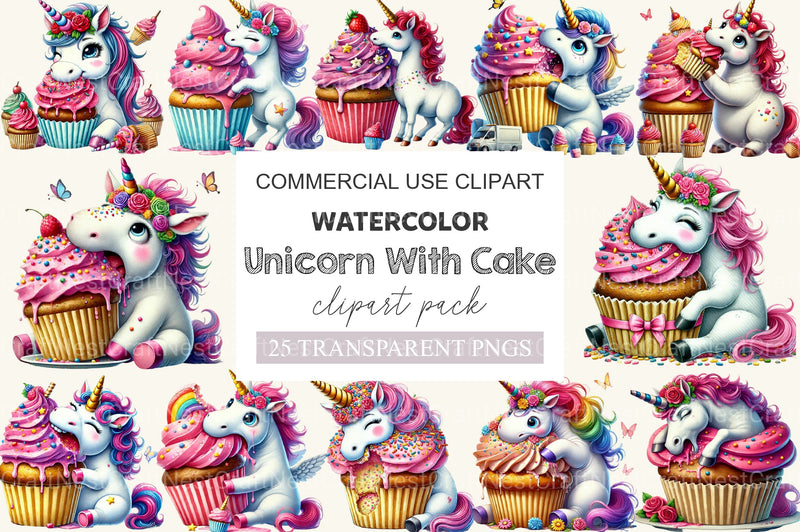 Unicorn With Cake Clipart Bundle - CraftNest - Digital Crafting and Art