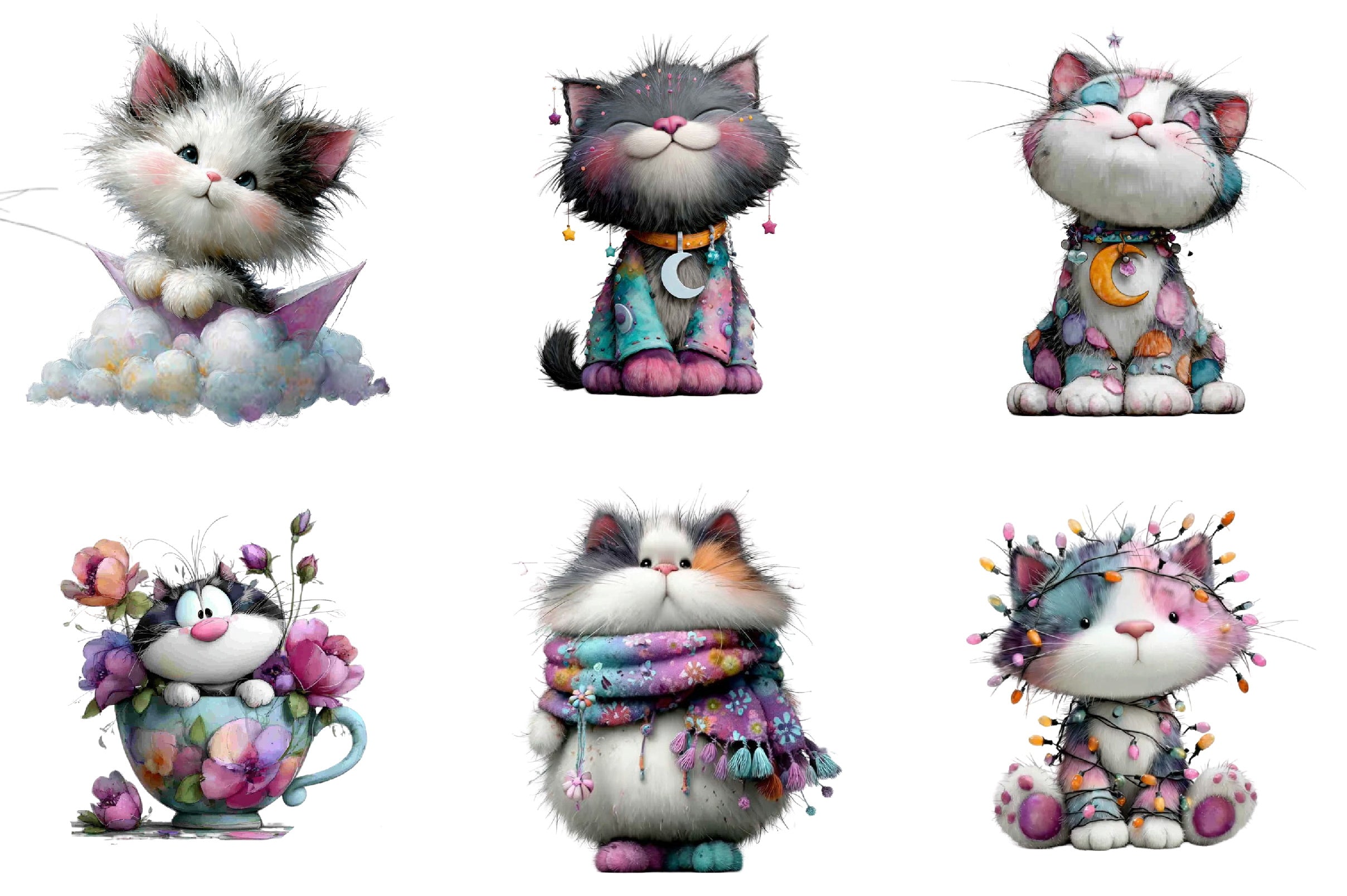 Whimsical Cat Clipart Bundle