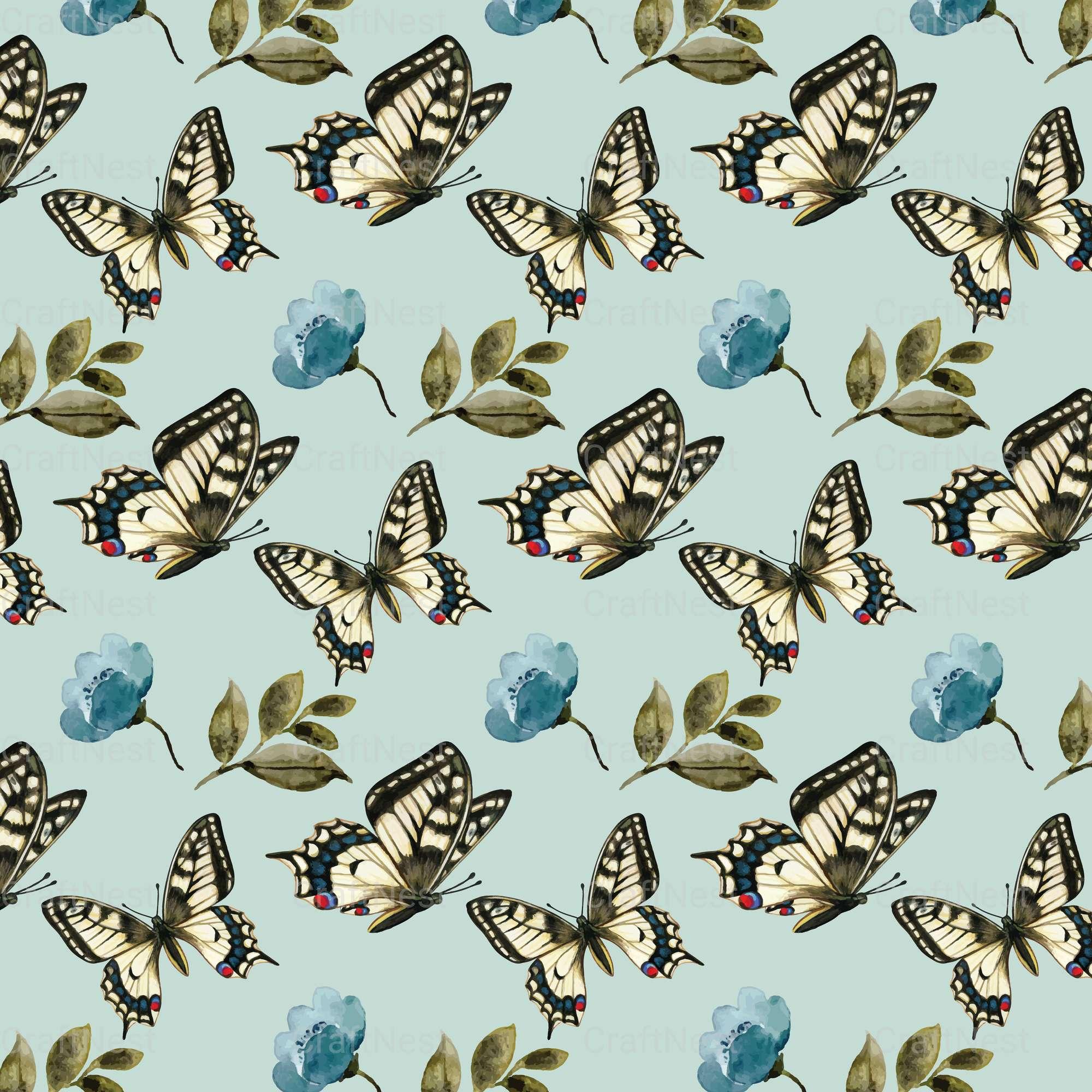 Flower & Butterfly Seamless Digital Paper - CraftNest - Digital Crafting and Art