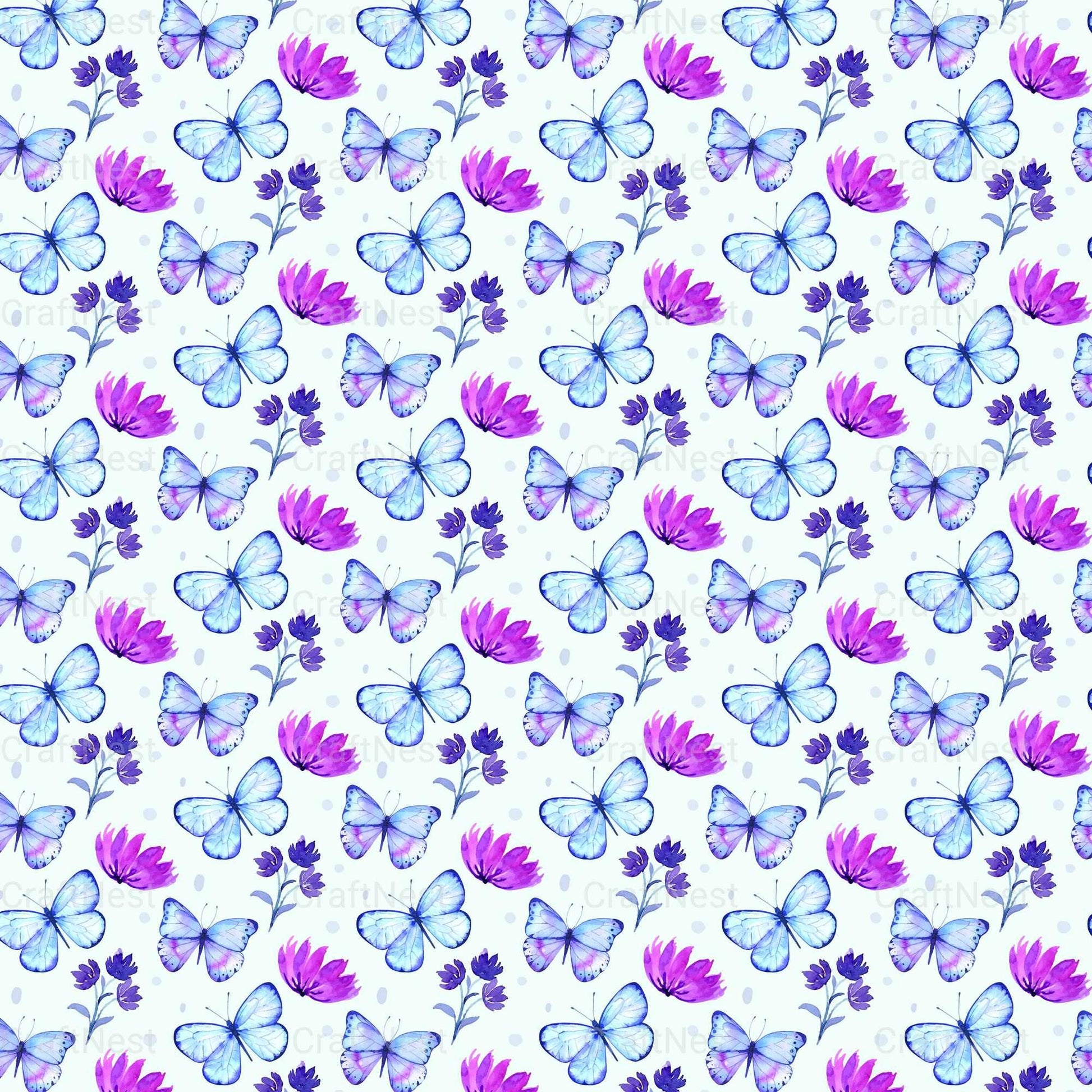 Flower & Butterfly Seamless Digital Paper - CraftNest - Digital Crafting and Art