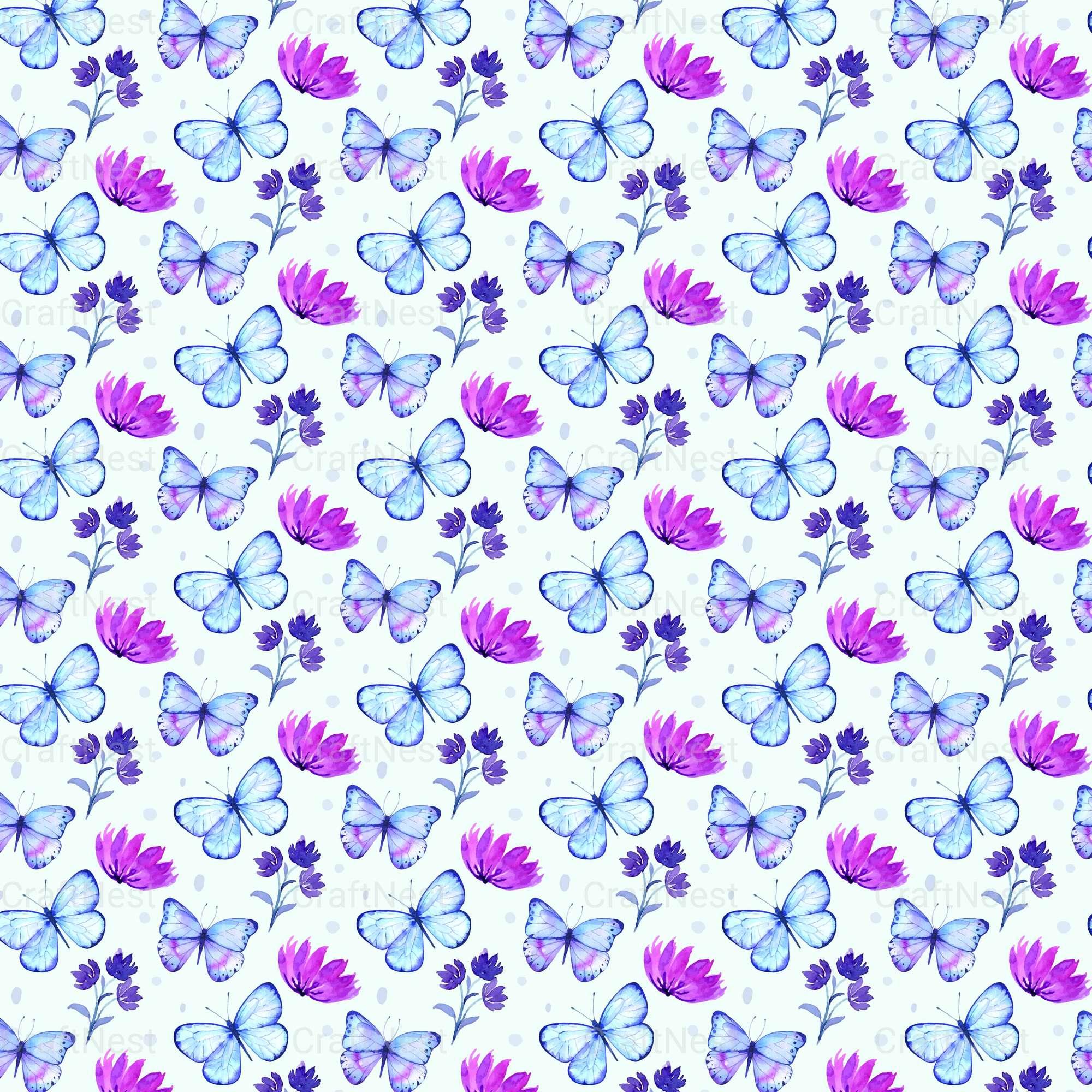 Flower & Butterfly Seamless Digital Paper - CraftNest - Digital Crafting and Art