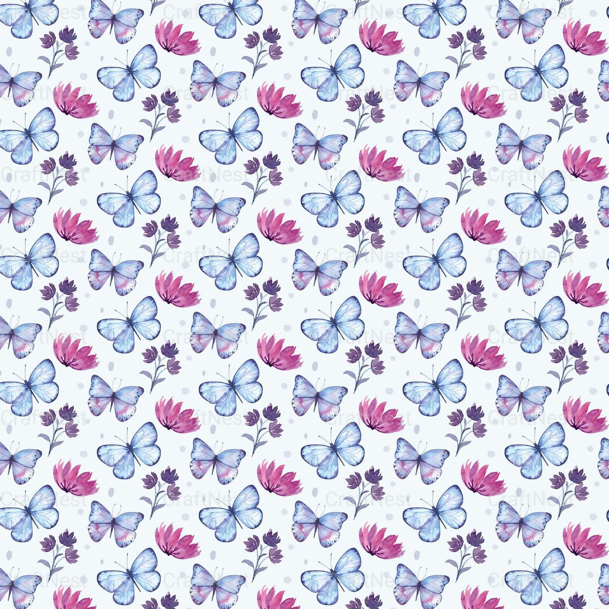 Flower & Butterfly Seamless Digital Paper - CraftNest - Digital Crafting and Art