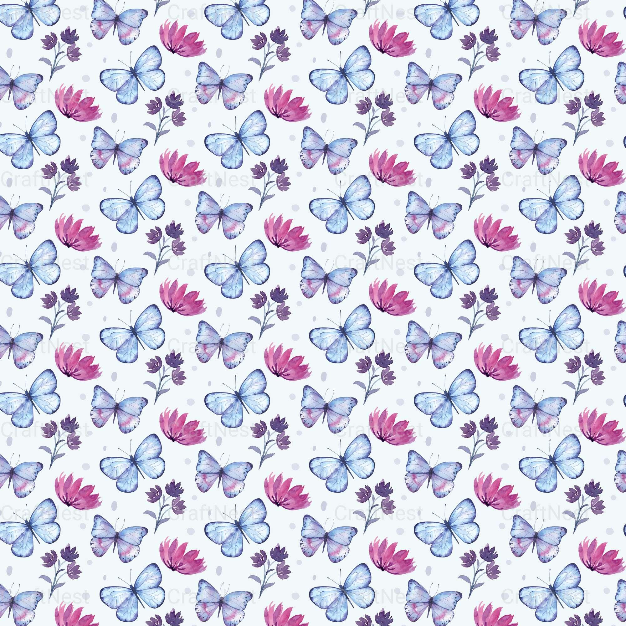 Flower & Butterfly Seamless Digital Paper - CraftNest - Digital Crafting and Art