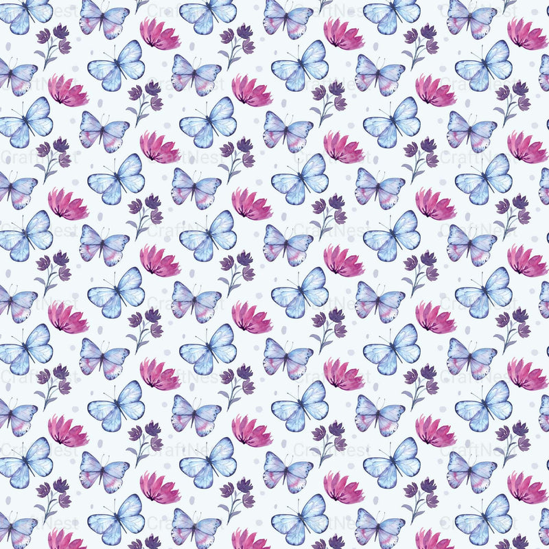 Flower & Butterfly Seamless Digital Paper - CraftNest - Digital Crafting and Art