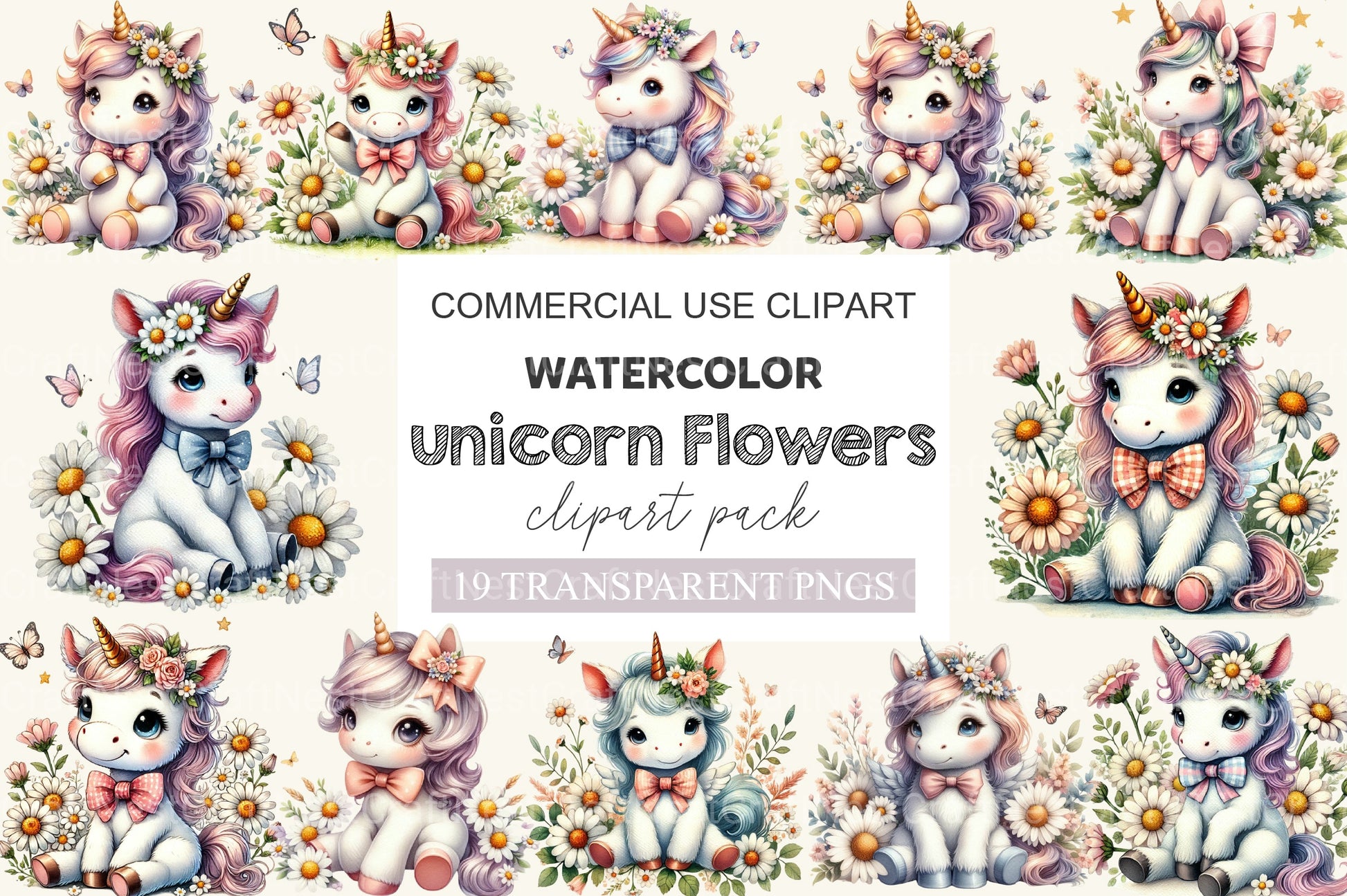 Baby Unicorn Sitting Flowers Clipart Bundle - CraftNest - Digital Crafting and Art