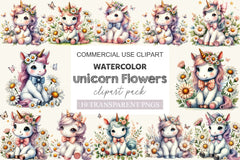 Baby Unicorn Sitting Flowers Clipart Bundle - CraftNest - Digital Crafting and Art