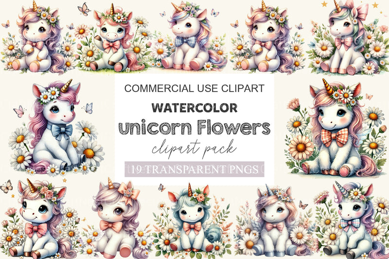 Baby Unicorn Sitting Flowers Clipart Bundle - CraftNest - Digital Crafting and Art