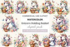 Unicorn Holding Basket Clipart Bundle - CraftNest - Digital Crafting and Art