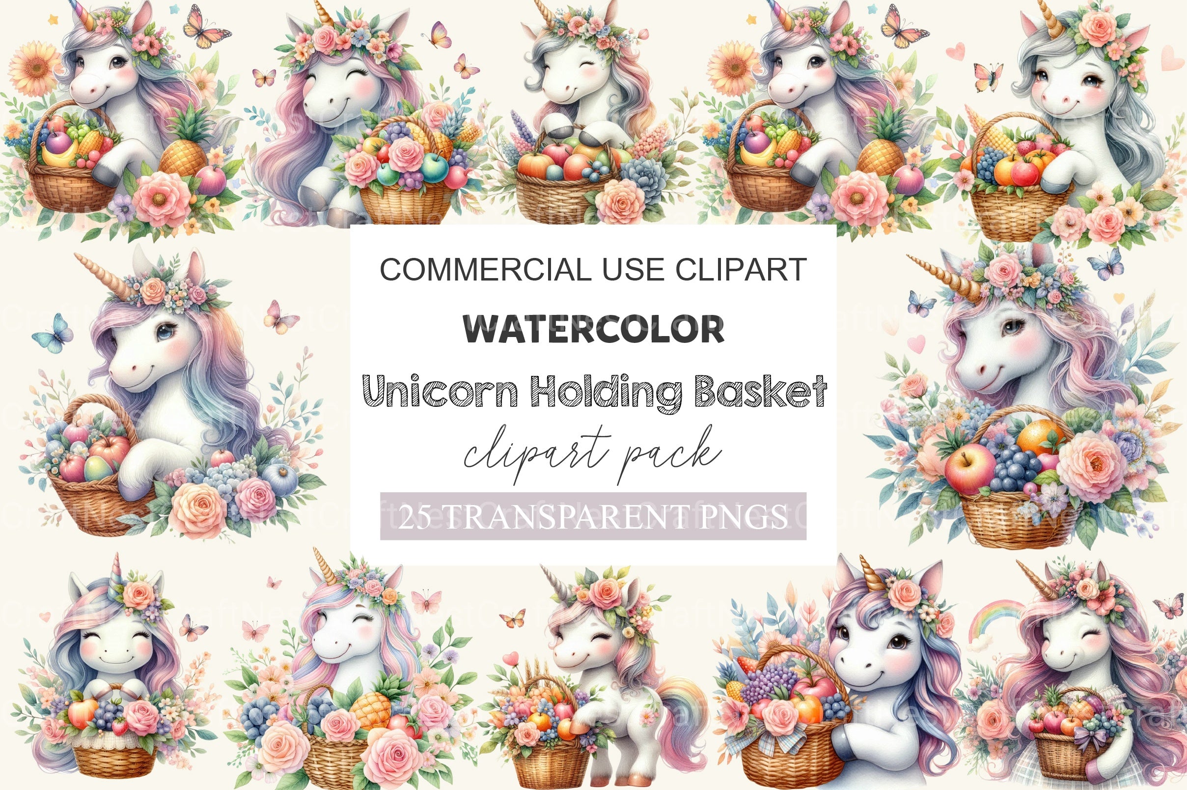 Unicorn Holding Basket Clipart Bundle - CraftNest - Digital Crafting and Art