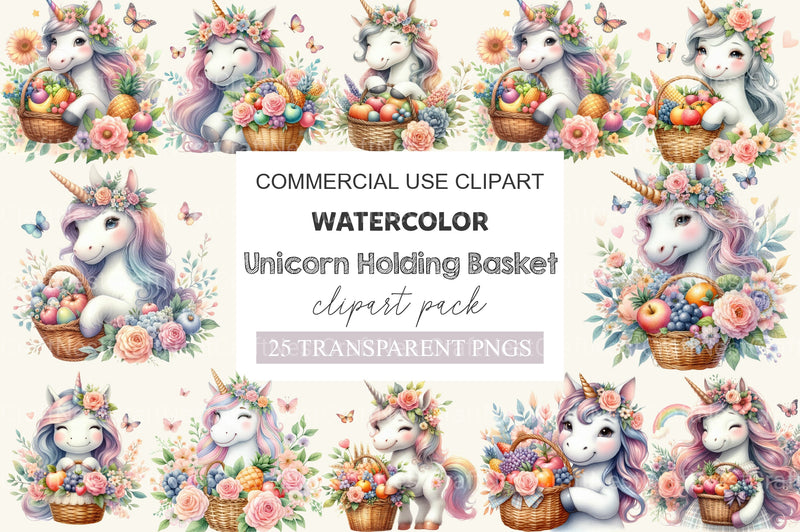 Unicorn Holding Basket Clipart Bundle - CraftNest - Digital Crafting and Art